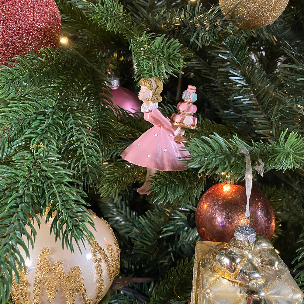 Goodwill M&G Kerstornament - Meisjes met Macaron Kus - set van 2 - roze - 9cm