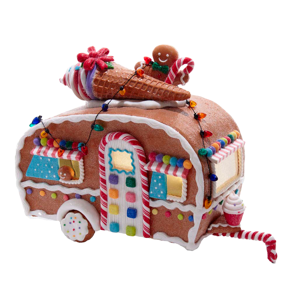 Kurt S. Adler Kerstdecoratie - Gingerbread Food Truck van Klei incl. LED Verlichting - multi - 21cm