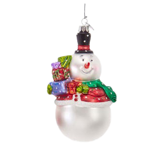 Kurt S. Adler Kerstornament - Sneeuwpop met Cadeautjes - glas - wit rood - groot - 12cm