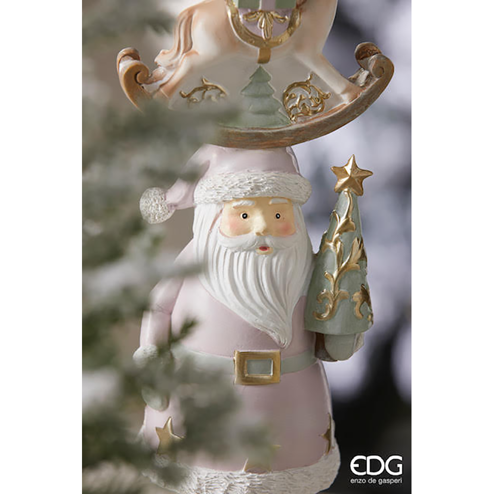 Viv! Christmas Kerst Tafeldecoratie - Kandelaar Kerstman Sneeuwpop Hobbelpaard - roze goud groen - 52cm