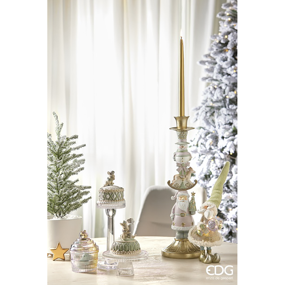 Viv! Christmas Kerst Tafeldecoratie - Kandelaar Kerstman Sneeuwpop Hobbelpaard - roze goud groen - 52cm