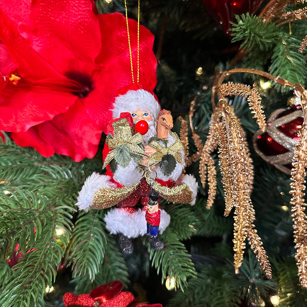 Viv! Christmas Kerstornament - Kerstman met Speelgoed - set van 2 - rood groen - 13,5cm