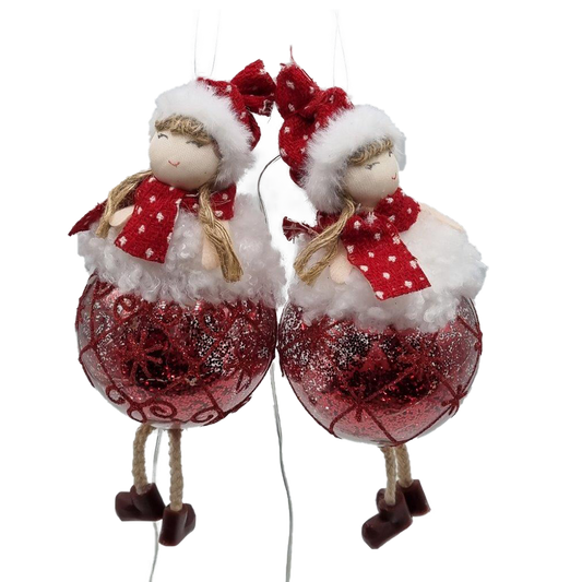 Viv! Christmas Kerstornament - Meisje met Rode Muts op Kerstbal incl. LED Verlichting - set van 2 - rood - 26cm