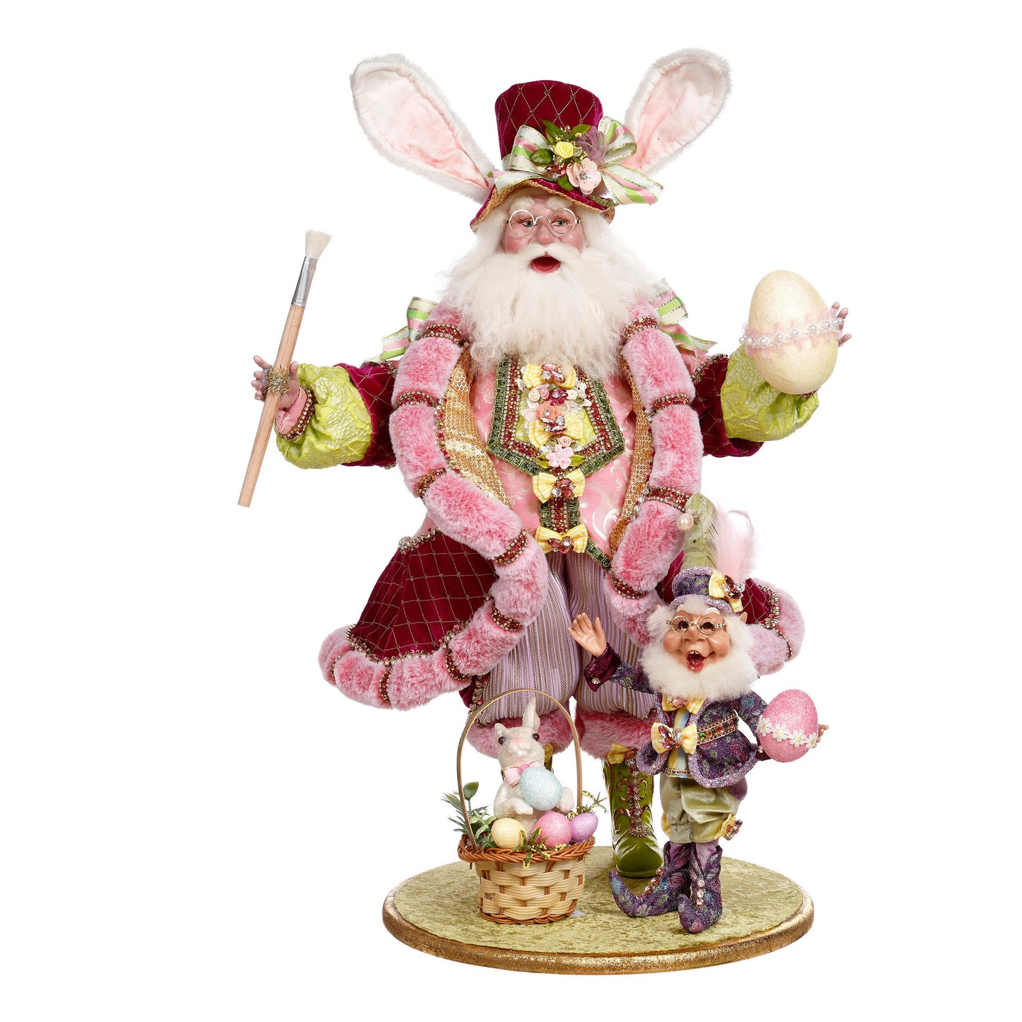 Mark Roberts Paasdecoratie - Kerstman met Elf in Paasoutfit - pasen - pastel - 66cm - Collector's item
