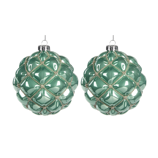 Viv! Christmas Bauble - Silver Beads - set of 2 - glass - turquoise silver - 10cm