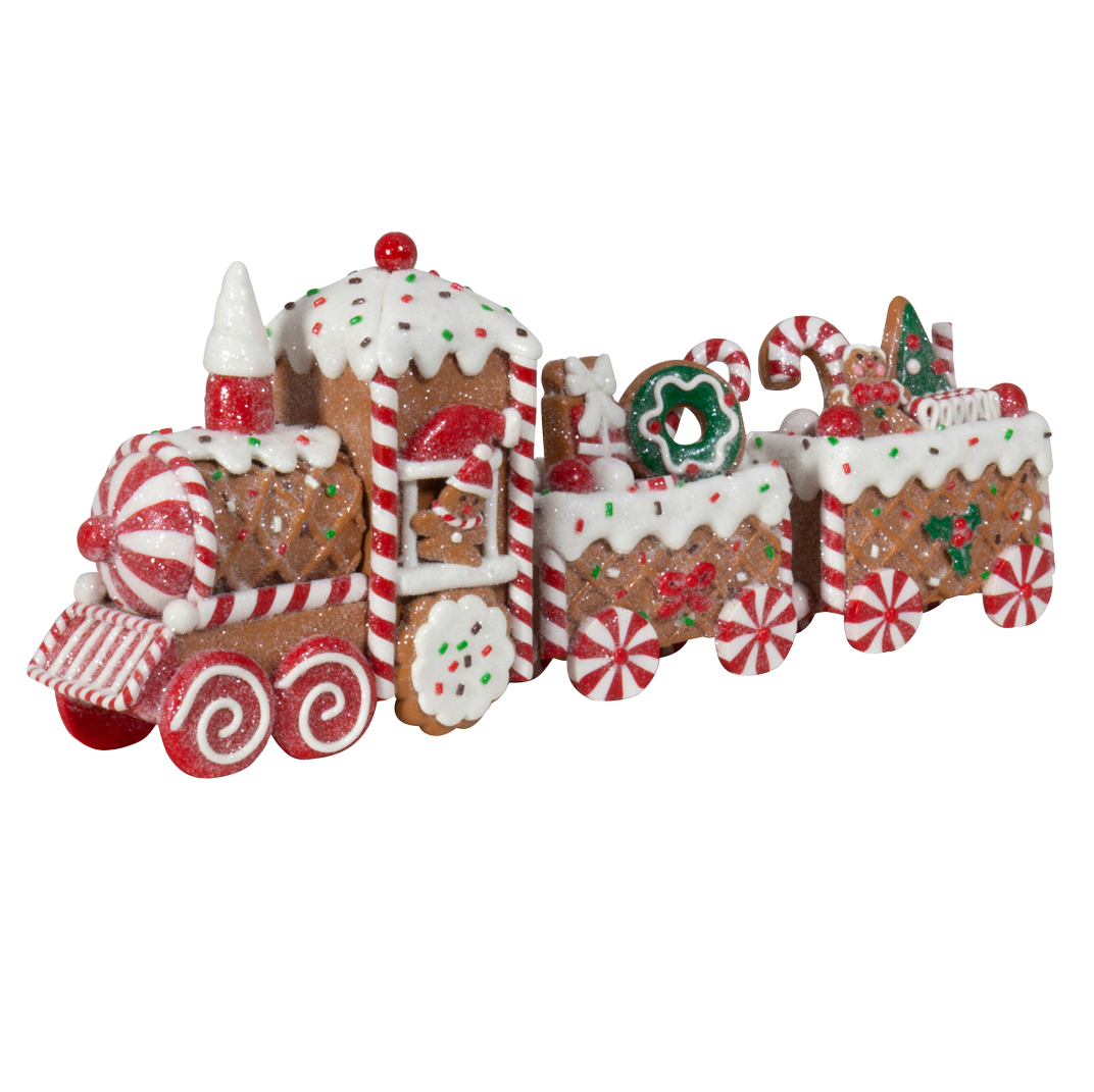 Viv! Christmas Kerstbeeld - Gingerbread Trein - bruin wit rood - 33cm