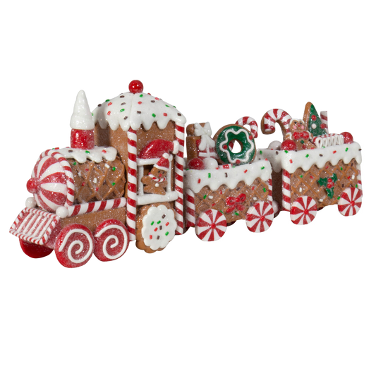 Viv! Christmas Tabletop Figure - Gingerbread Train - brown white red - 33cm