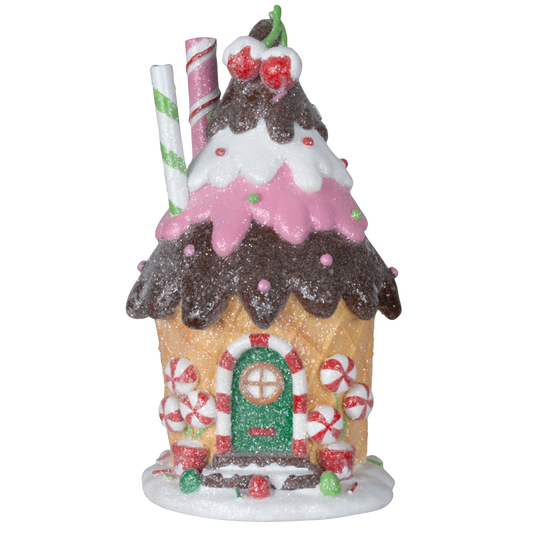 Viv! Christmas Kerstbeeld - Gingerbread Huis van Ijs - pastel - roze bruin wit - 20cm