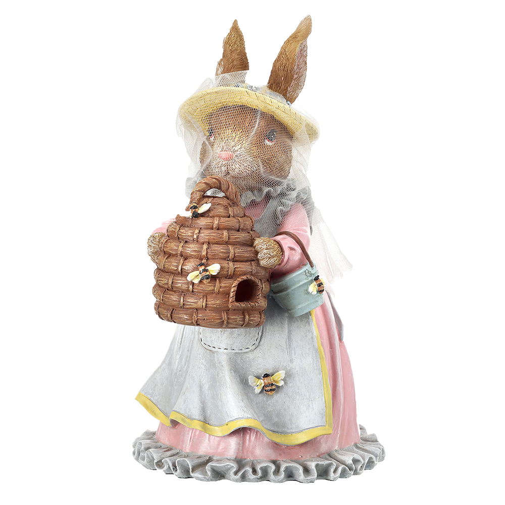 Viv! Weihnachtliche Osterdekoration – Osterhase Imker mit Bienenstock – Ostern – rosa blau – 24 cm