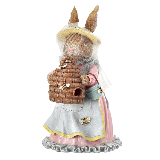 Viv! Weihnachtliche Osterdekoration – Osterhase Imker mit Bienenstock – Ostern – rosa blau – 24 cm