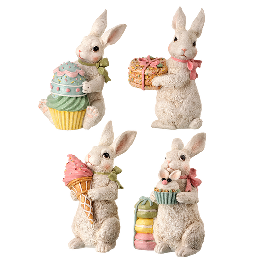 Viv! Weihnachts-Osterdekoration – Osterhase mit Desserts – 4er-Set – Ostern – Pastell – 15 cm