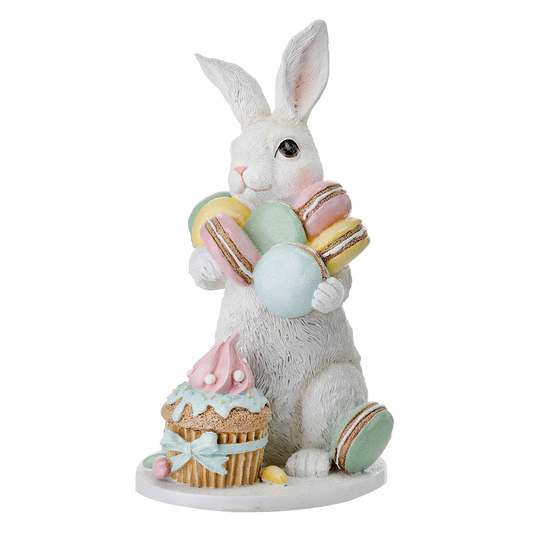 Viv! Christmas Paasdecoratie - Paashaas met Cupcake en Macarons - pasen - pastel - 24cm