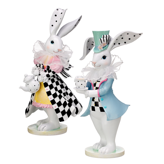 Viv! Christmas Easter Decorations - High Tea Easter bunnies with teacup and teapot - set of 2 - pastel - 31cm