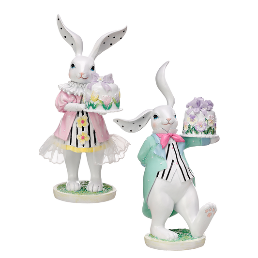 Viv! Christmas Easter Decorations - High Tea Bunnies with Cake - set of 2 - pastel - 23cm