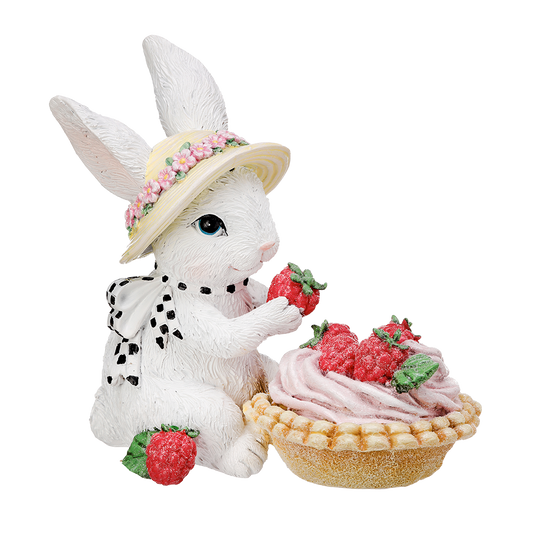 Viv! Christmas Easter Decorations - Easter Bunny with Raspberry Cake - Pastel - 15cm