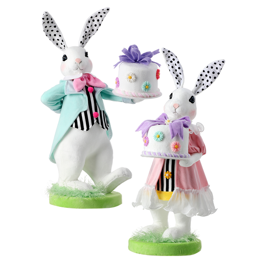 Viv! Christmas Paasdecoratie - High Tea Paashazen van Styrofoam met Taart - set van 2 - pasen - pastel - 40cm