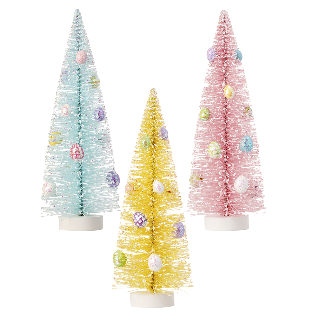 Viv! Christmas Paasdecoratie - Flock Paasboom met Paaseitjes - set van 3 - pasen - pastel - 25cm