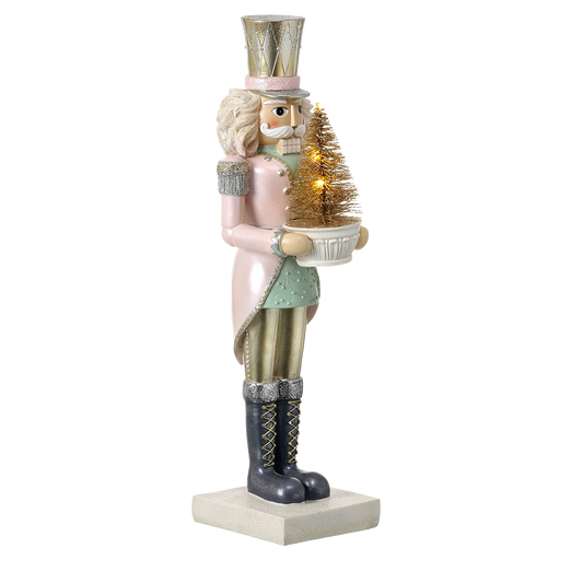 Viv! Christmas Tabletop Figure - Christmas Nutcracker with Illuminated Christmas Tree - pastel - pink - 38cm