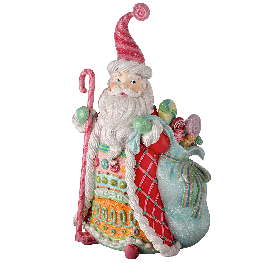 Viv! Christmas Kerstbeeld - Pepermunt Snoep Kerstman - pastel - 53cm