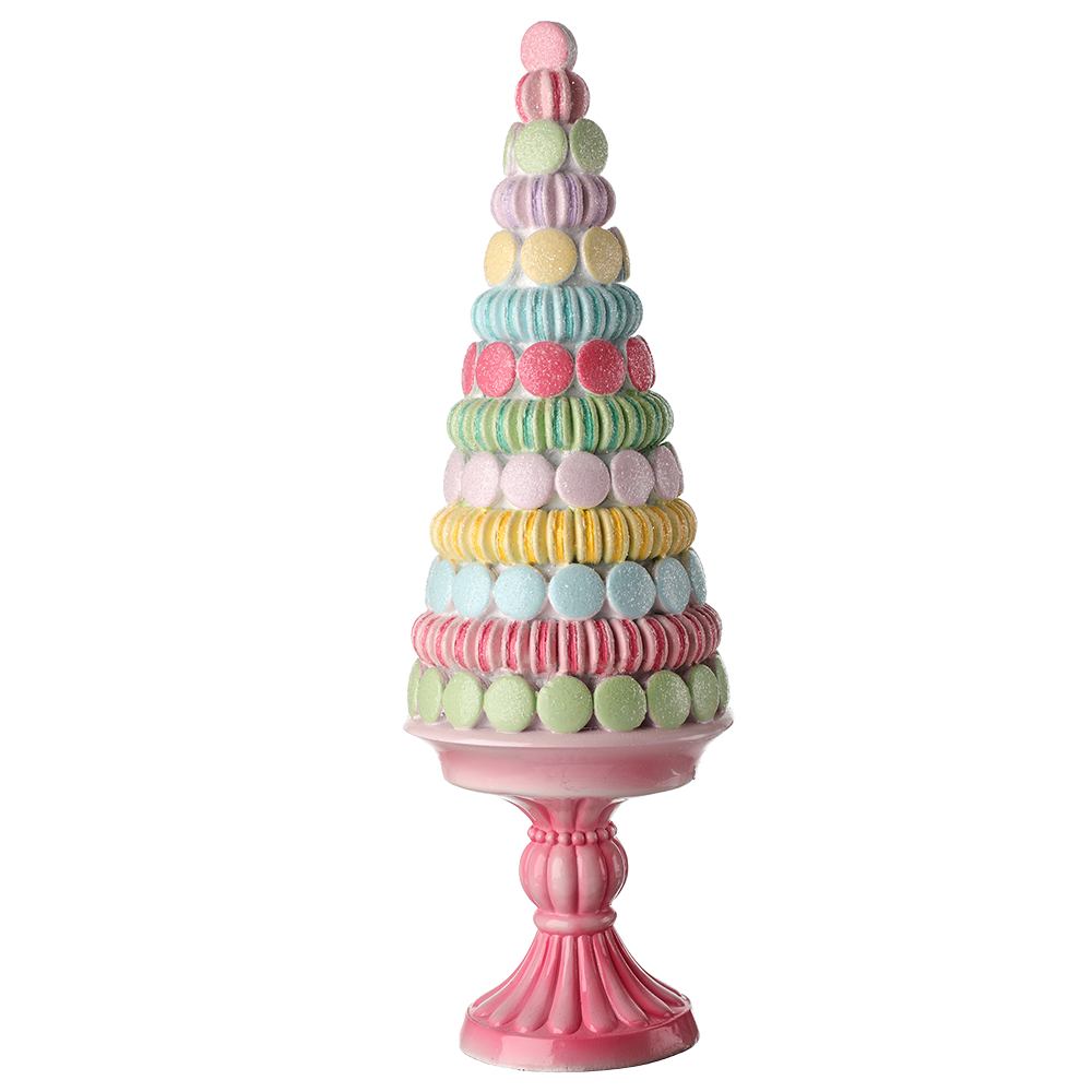 Viv! Christmas Kerstbeeld - Macaron Taart op Voetstuk - pastel - 41cm