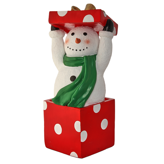 Viv! Christmas Weihnachtsfigur - Schneemann in Geschenkverpackung - für außen geeignet - rot weiß grün - 66cm