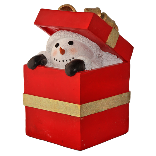 Viv! Christmas Display - Snowman peeks out of giftbox - suitable for outdoors - red white - 51cm