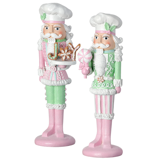 Viv! Christmas Weihnachtsfigur - Süßigkeiten Nussknacker - Set von 2 - Pastell - rosa grün weiß - 29cm