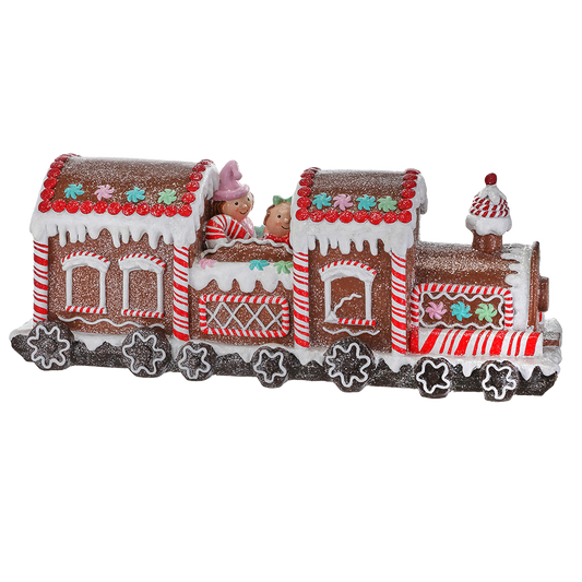 Viv! Christmas Kerstbeeld - Gingerbread Trein - rood wit bruin - groot - 92cm