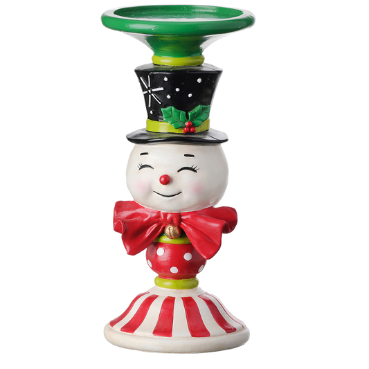 Viv! Christmas Table Decoration - Candle Holder Snowman with Bow Tie - red green white - 23cm