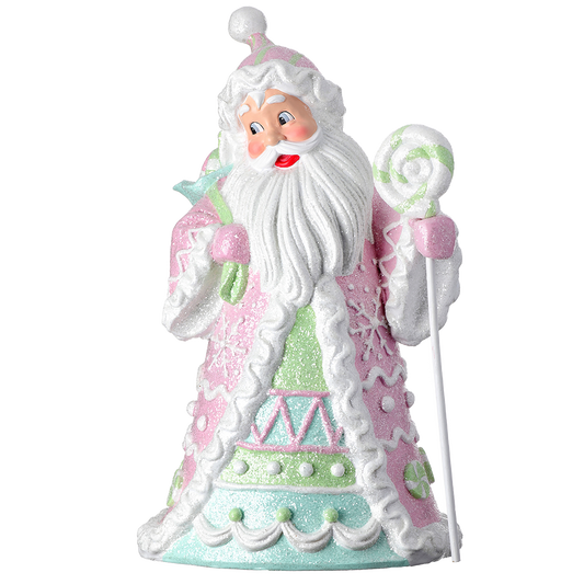 Viv! Christmas Weihnachtsfigur - Weihnachtsmann mit Süßigkeiten - Pastell - rosa - 46cm