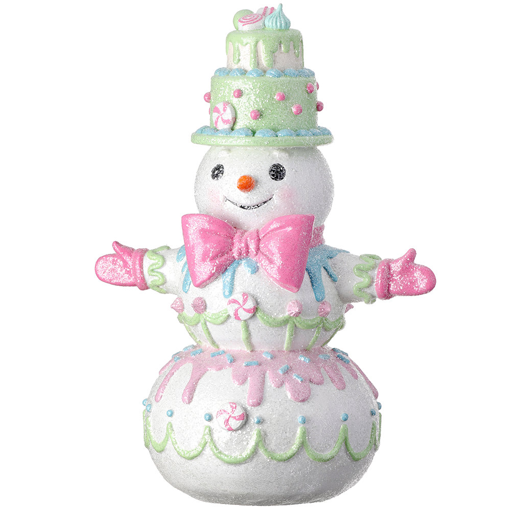 Viv! Christmas Kerstbeeld - Sneeuwpop met Vlinderdas en Snoep  - pastel - roze - 45cm