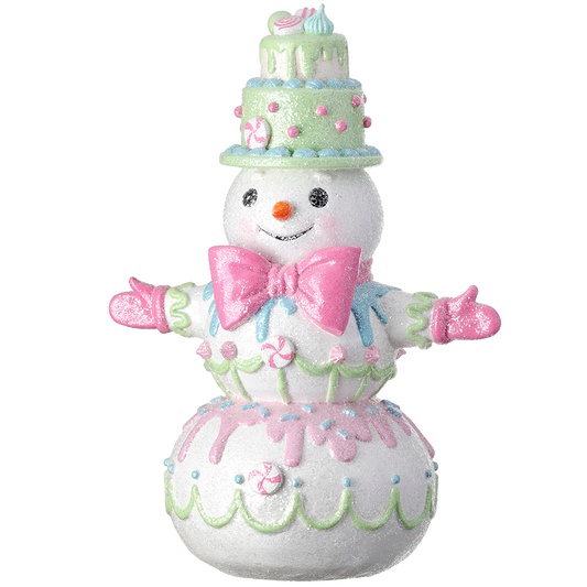 Viv! Christmas Weihnachtsfigur - Schneemann mit Fliege und Süßigkeiten - Pastell - rosa - 45cm