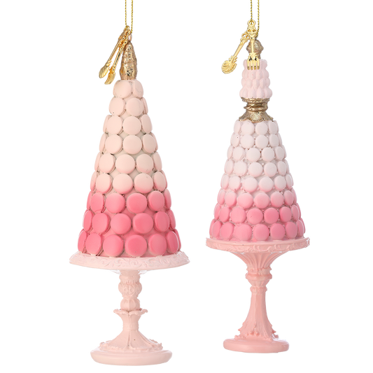 Viv! Christmas Ornament - Macaron Cake on Pedestal - set of 2 - pink - 18cm