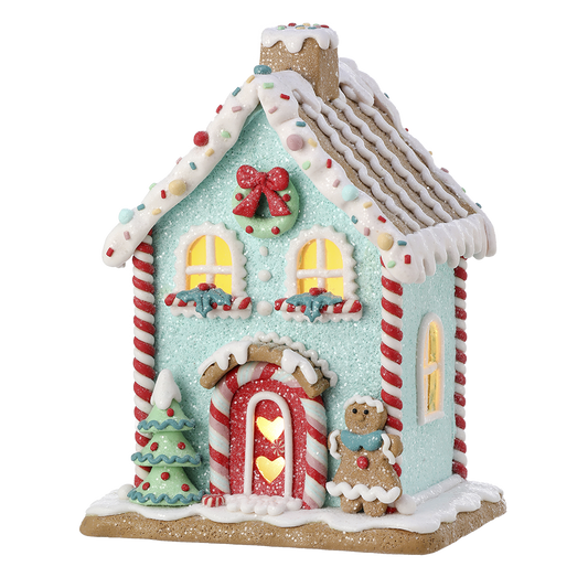 Viv! Christmas Tabletop Figure - Gingerbread House incl. LED Lighting - pastel - blue - 22cm