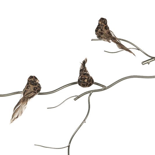 Viv! Christmas Tree Decoration - Birds Panther Print on Clip - set of 3 - brown - 14cm