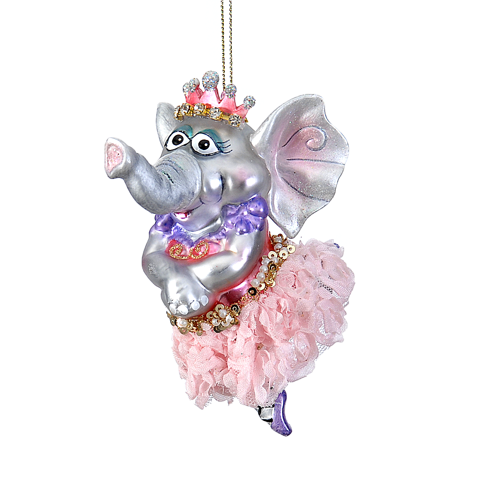 Viv! Christmas Ornament - Elephant Ballerina - glass - pink gray - 13cm