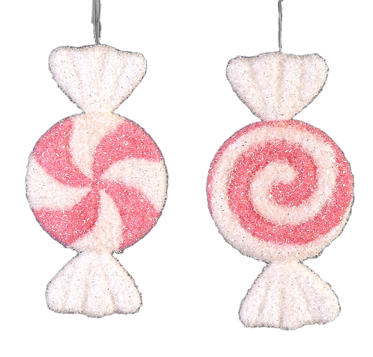 Viv! Christmas Kerstornament - Pepermunt Swirl Snoep - set van 2 - roze wit - groot - 30cm