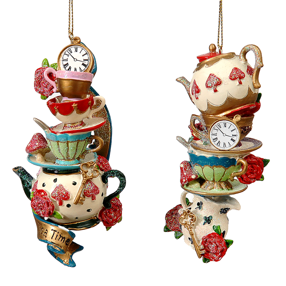 Viv! Christmas Kerstornament - Alice in Wonderland Theekoppen - set van 2 - multi - 12cm