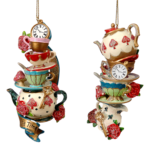 Viv! Christmas Kerstornament - Alice in Wonderland Theekoppen - set van 2 - multi - 12cm