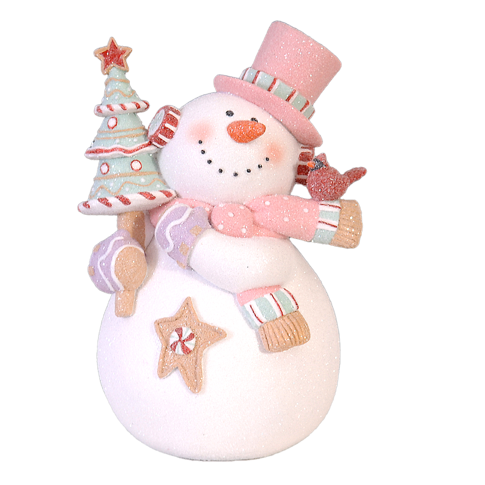 Viv! Christmas Weihnachtsfigur - Schneemann mit Weihnachtsbaum - Pastell - rosa weiß - 21cm