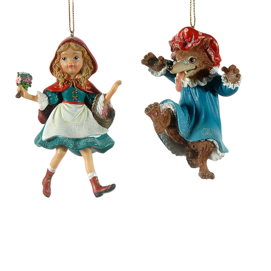 Viv! Christmas Weihnachtsfigur - Rotkäppchen und Wolf - 2er-Set - rot blau - 11cm