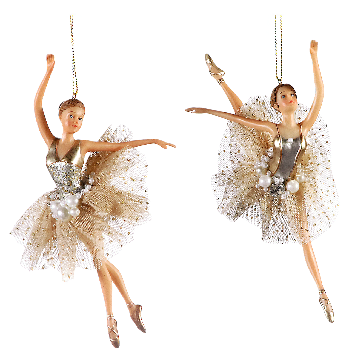 Viv! Christmas Kerstornament - Ballerina's - set van 2 - goud - 18cm