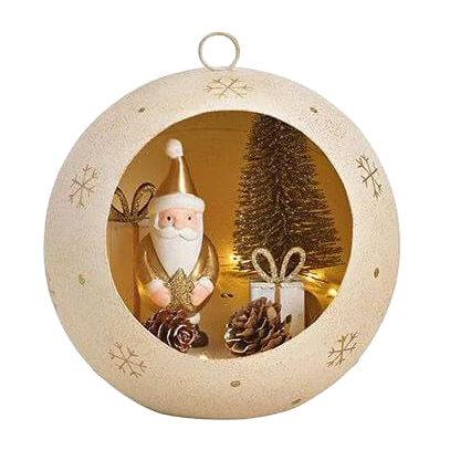 Viv! Christmas Kerstornament/Kerstdecoratie - Kerstman in Open Kerstbal  - creme goud - 15cm