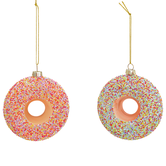 Viv! Christmas Ornament - Donuts with speckles - set of 2 - glass - multi - 9cm