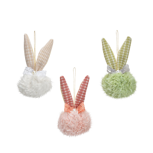 Viv! Weihnachts-Osterdekorationshänger – Hasenohren aus Textil – 3er-Set – Ostern – grün, rosa, weiß – 11 cm