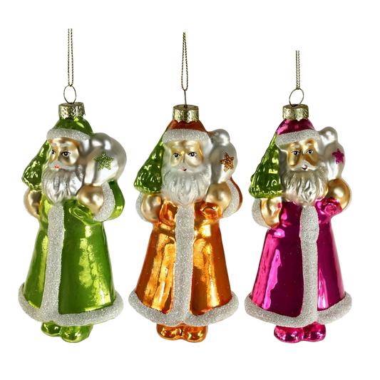 Viv! Christmas Weihnachtsanhänger - Weihnachtsmann - Set von 3 - Glas - bunte Farben - 13cm