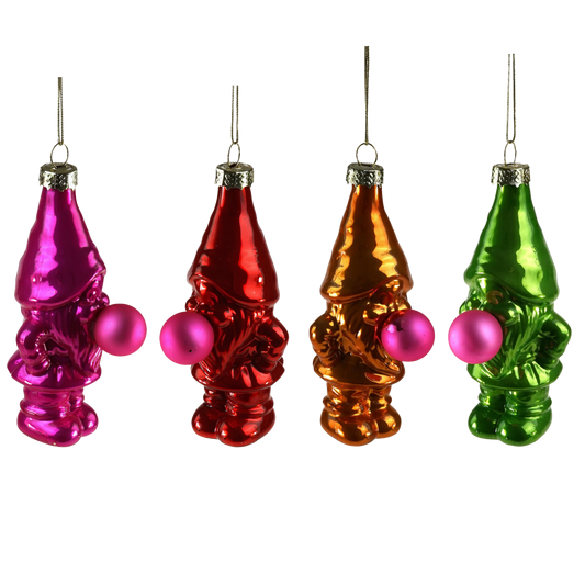 Viv! Christmas Ornament - Bubble Blowing Gnome - set of 4 - glass - bright colors - 10cm