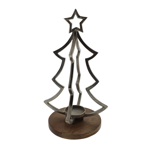 Viv! Christmas Table Decoration - Candle Holder Christmas Tree - metal wood - brown silver - 48cm