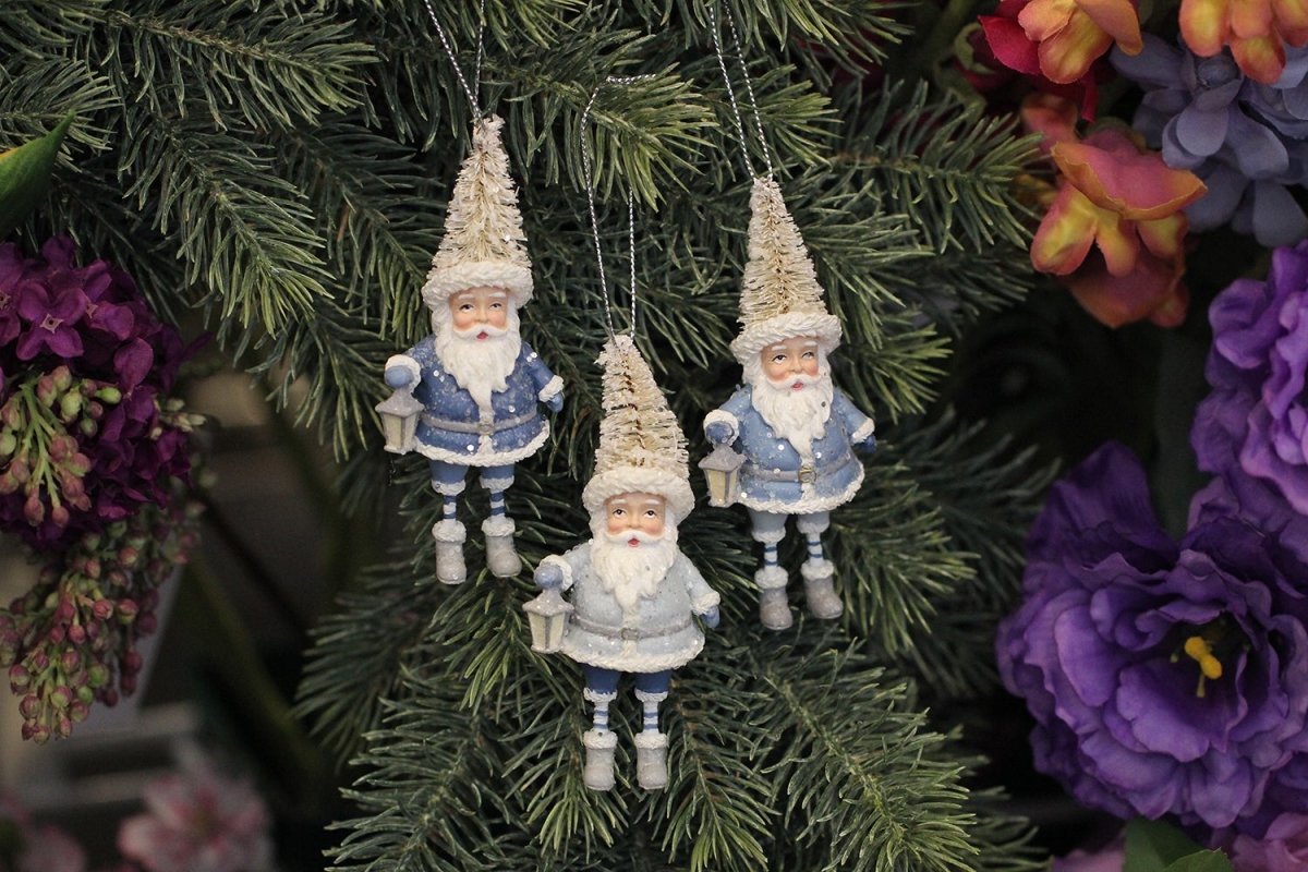 Kurt S. Adler Kerstornament - Kerstmannetjes met kerstboomhoed - set van 3 - blauw wit - 11cm - Viv! Home Luxuries