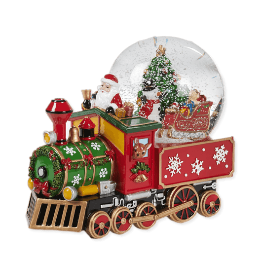 Viv! Home Luxuries Kerst Sneeuwbol incl. muziekdoos - Kerstman in trein - rood - 22cm - Viv! Home Luxuries